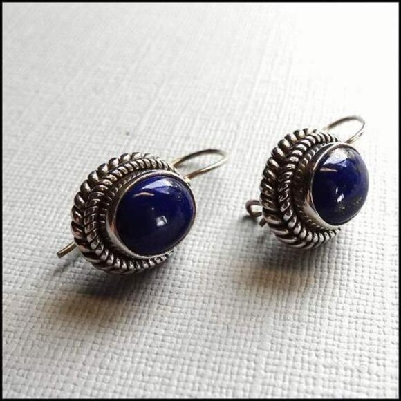 Petite Lapis Lazuli 925 Sterling Silver Pierced Earrings 16631 - Picture 4 of 6